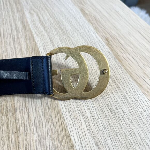 Authentic Gucci Marmont Belt Size 80/32 Black Leather Gold - Picture 4 of 7